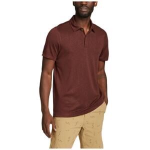 Eddie Bauer Travex Polo Shirt Short Sleeve Button Front Collared Maroon Medium